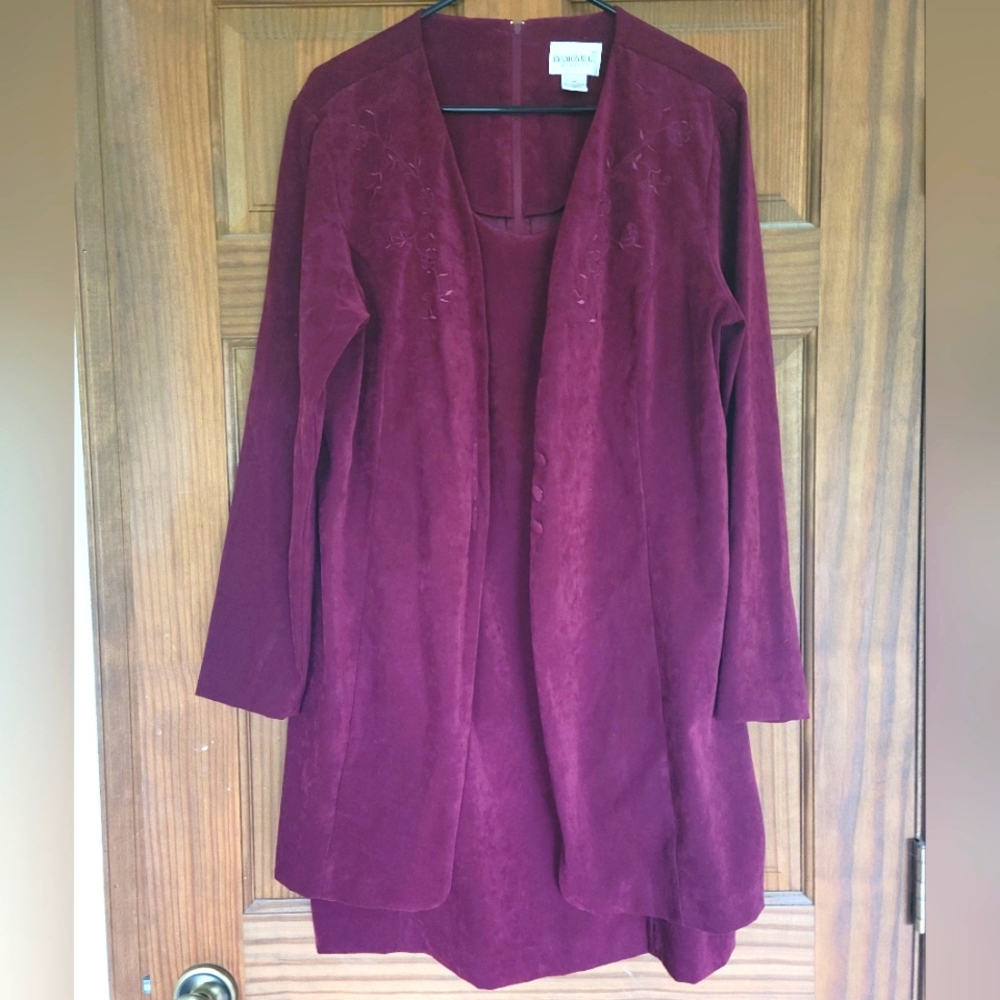 Maroon Fashion Bug Dress with Attached Jacket- Size 14